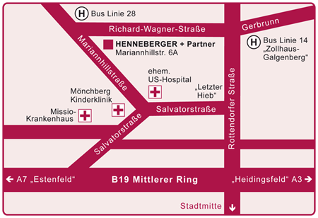 Anfahrt Henneberger und Partner Würzburg